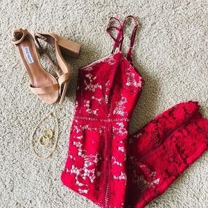 Red Lace Midi Dress